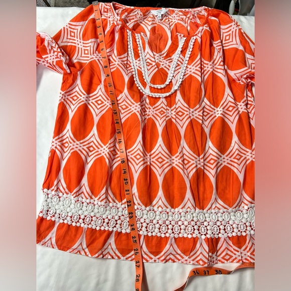 CROWN & IVY Orange‎ and white print tunic size L - Picture 13 of 13